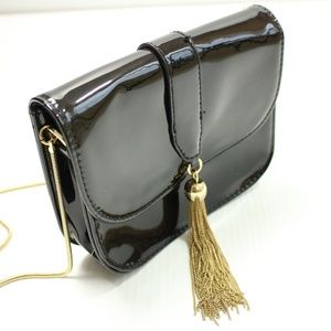 Big Buddha Black Pattern Leather Crossbody Mini Bag with Tassel
